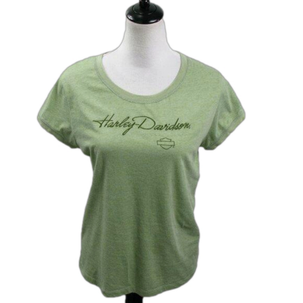 Harley-Davidson Light Green Embroidered Short Sleeve Shirt Size XL